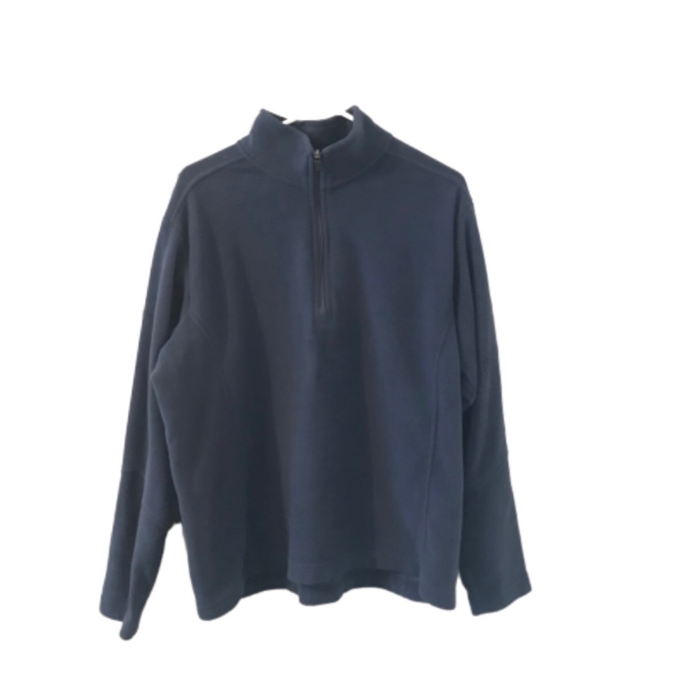 Lands End men's navy 1/4 zip fleece pullover L large warm
